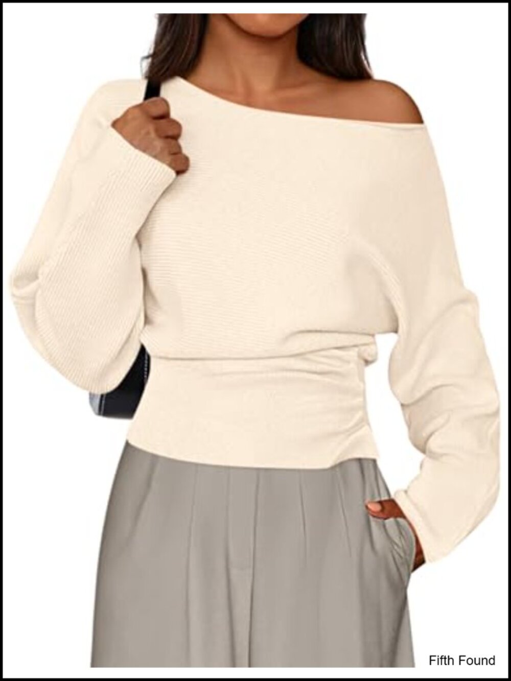 Off Shoulder Ribbed Knit Sweater Pullover Batwing Sleeve